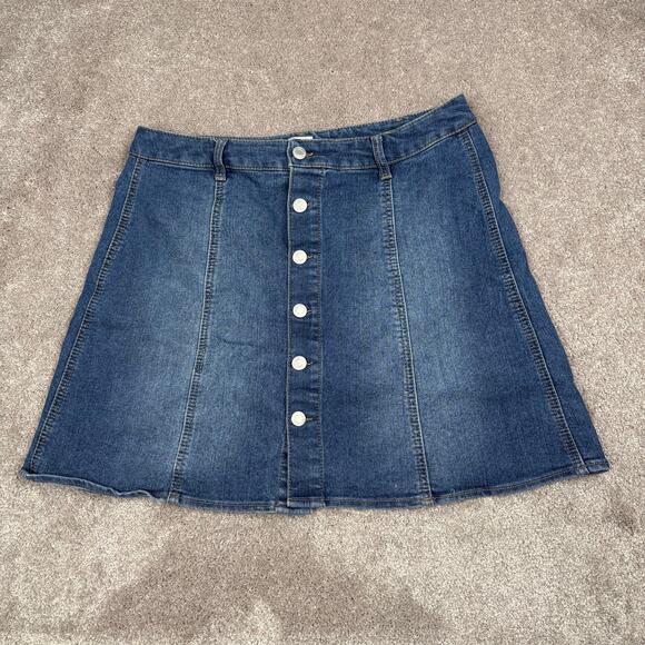 Mossimo Button Front Denim Skirt Size 14 A-Line Back Pockets Y2K Casual Preppy - Picture 1 of 5
